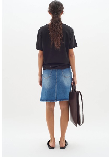 Açık Mavi Kadın Regular Fit Yüksek Bel Orta Boy Denim Kot Etek ALİCE-4003 fırsatları