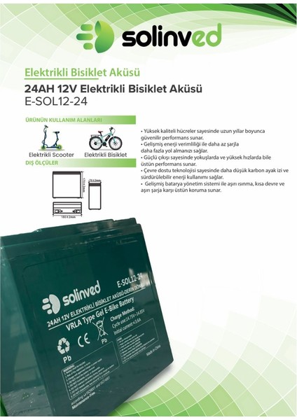 12V 24AH Vrla Tipi Elektrikli Bisiklet Aküsü 2 Yıl Garantili 5 Adet