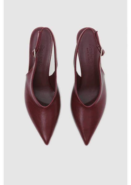 Bordo Cilt Bantlı Kadın Topuklu Ayakkabı