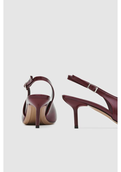 Bordo Cilt Bantlı Kadın Topuklu Ayakkabı