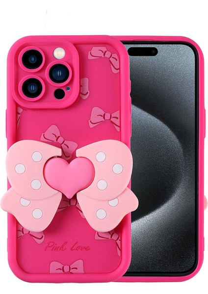 Apple iPhone 15 Pro Max Kılıf Kamera Korumalı Figür Tasarımlı Rntc Kapya Kapak-Pembe Koyu