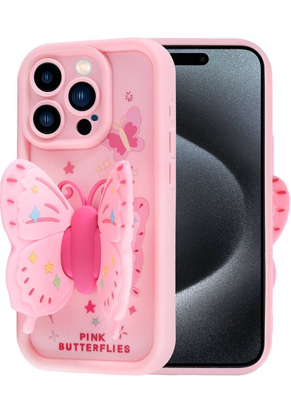 Apple iPhone 15 Pro Max Kılıf Kamera Korumalı Figür Tasarımlı Rntc Kapya Kapak-Pembe Koyu