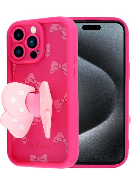 Apple iPhone 15 Pro Max Kılıf Kamera Korumalı Figür Tasarımlı Rntc Kapya Kapak-Pembe Koyu
