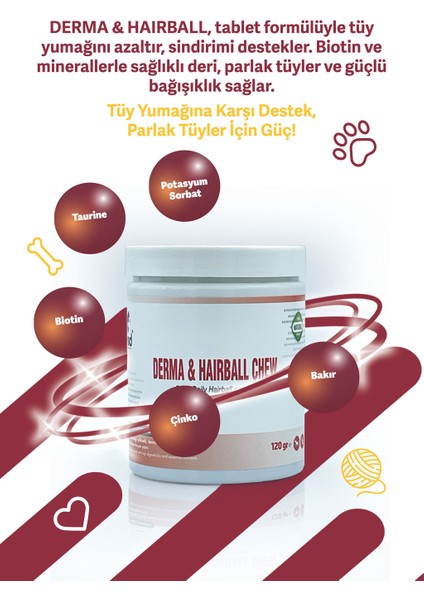 Derma Hairball 120G Chew Tablet Kediler Için Tüy Yumağı, Dökülmesi Engelleyici