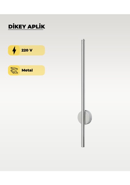 12W Krom Dikey Aplik, Gri, Metal, G9, Gün Işığı, Dekoratif, Parlaklık