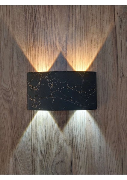 Mermer Desenli 10W Gün Işığı ve Beyaz Işık LEDli Siyah Aplik