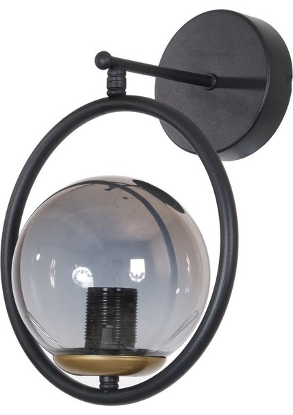 Şık Siyah Füme Camlı Modern Duvar Aplik, Metal Malzeme, E27 Duy Tipi