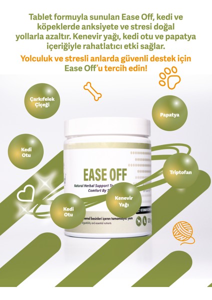 Ease Off 120G Chew Tablet Kediler İçin Yolculuk Stresi Azaltma Desteği