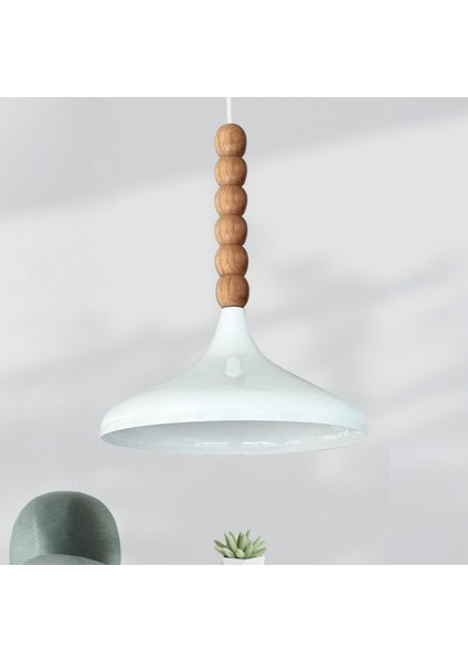 Beyaz Iç Beyaz Champion Ahşap Altı Boncuklu Tekli Avize Sarkıt Salon Mutfak Butik Lamba
