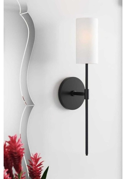 Şık Siyah Aplik, Beyaz Abajurlu, Zarif Metal Tasarım, E27 Duy Tipli