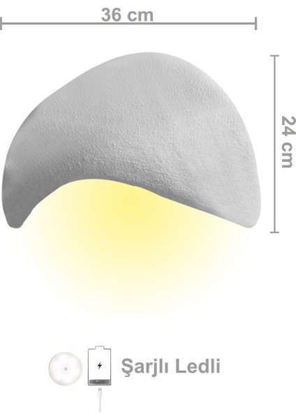Lore Serisi Aplik - Şarjlı Ledli - 36 cm - Beton Grisi