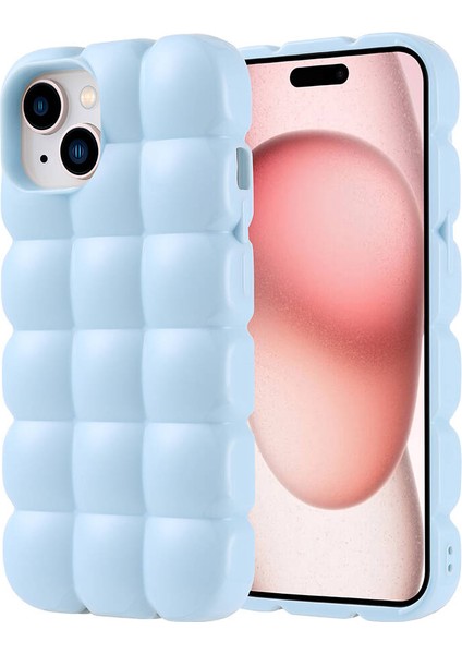 Apple iPhone 15 Kılıf Parlak Esnek Silikon Rntc Dom Dom Kapak-Mavi