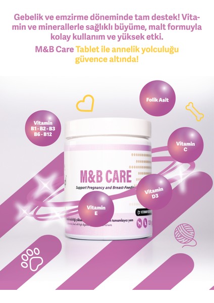 M&B Care 120G Chew Tablet Köpekler İçin Gebelik, Emzirme Desteği