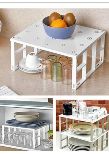 2 Adet Metal Beyaz Renk Katlanabilir Banyo Mutfak Düzenleyici