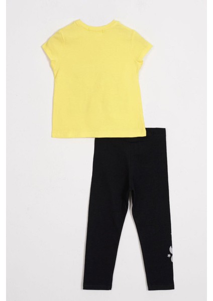 Kısa Kol Yazı Baskılı Açık Sarı Renk Kız Çocuk Taytlı Takım modelleri