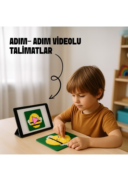 Çocuklar Için Arı ve Ayı Keçe Örgü Seti Dikiş ve Örgü Kiti El Becerisi Eğitici Oyuncak