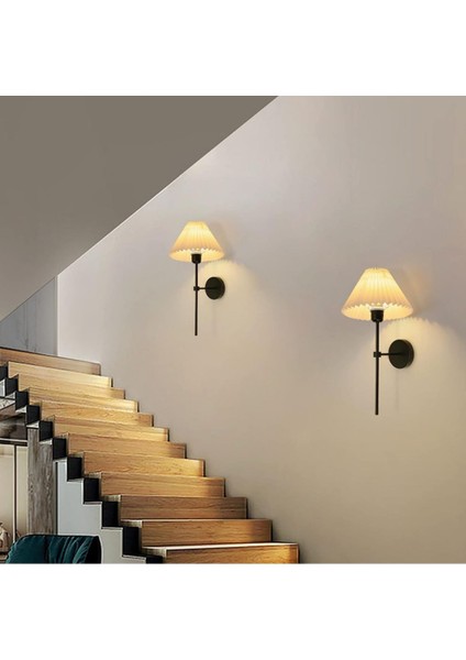 Modern Tasarım Umbrella Aplik 2 Adet Eskitme Gold Gövde Krem Abajur Şapka Elektrikle Çalışan
