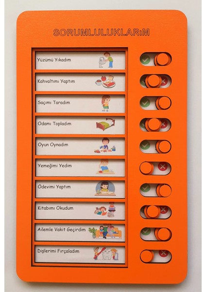 Eğitici Günlük Rutin Checklist Görev ve Sorumluluk Tablosu Turuncu