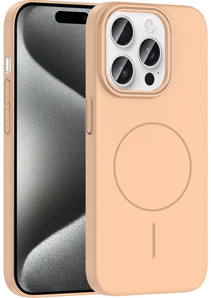 Apple iPhone 15 Pro Max Kılıf Magsafe Şarj Özellikli Rntc Ruby Silikon Kapak - Desert Titanyum