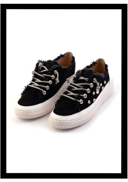 Aria 2408 Kadın Taşlı Kot Sneaker Ayakkabı Mavi