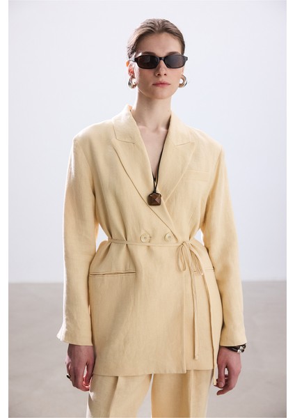 Butter Kuşaklı Keten Blazer Ceket modelleri