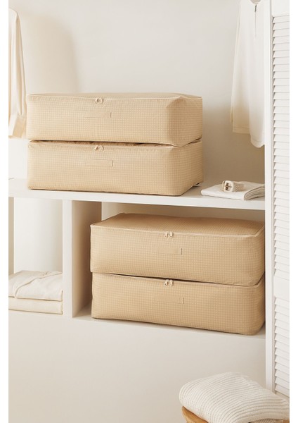 4 Adet Mega Boy Bej Pötikare Baza Altı Valiz Düzenleyici Hurç 74 x 46 x 22