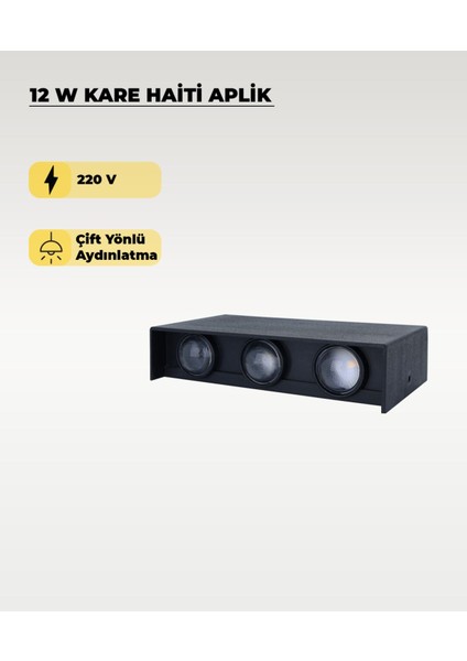 Haiti LED Aplik Siyah Kasa 3200K Sarı Işık