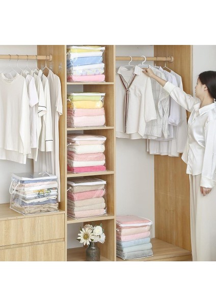 3 Adet Pvc Küp Çanta Şeffaf Kulplu Hurç Dolap Düzenleyici Pvc Çanta 30X30X30 indirimleri