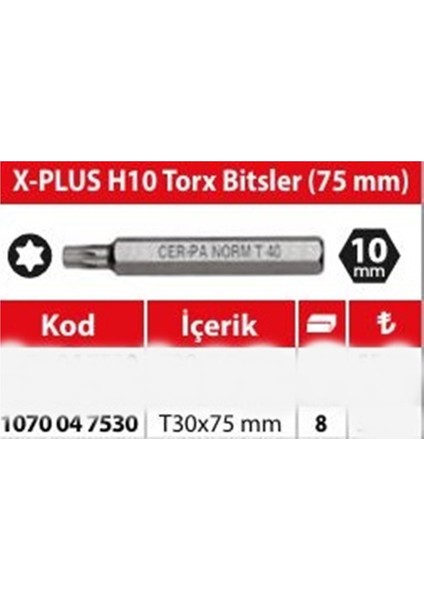 Tork Uçlu Bits - H10 T30X75MM - 8 Adet