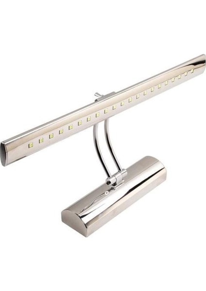 Modern beyaz ledli krom duvar aynası, şık ve parlak tasarım, 6W güç.