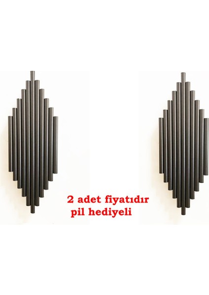 Şık Siyah Metal Duvar Aplikleri, 2'li Takım, E14 Duy, Pil Dahil