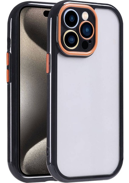 Apple iPhone 15 Pro Max Kılıf Kamera Korumalı Renkli Kenar ve Çerçeve Tasarımlı Rntc Vitamin Kapak-Siyah
