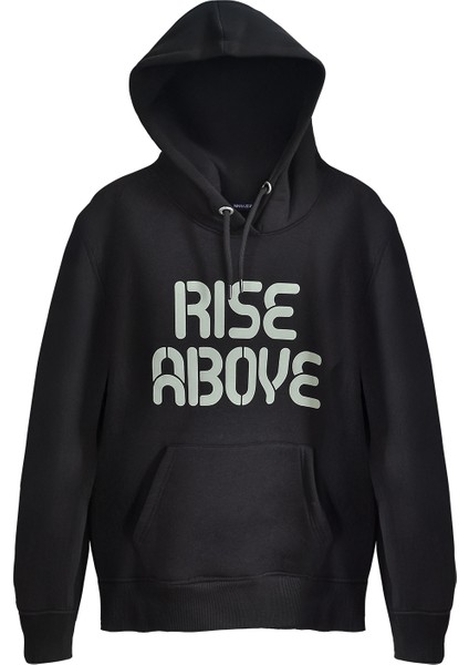 Siyah Unisex Rise Kadın & Erkek Kapüşonlu Sweatshirt