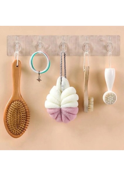 5'li Kendinden Yapışkanlı Güçlü Şeffaf Askılık - Kapı Arkası Mutfak Duvar Banyo Askı