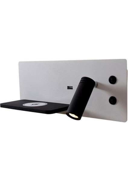 USB Şarj ve Kablosuz Şarjlı Yeni Nesil Modern Yatak Başı Armatürü 7 + 3 Watt Ledli Oynar Başlı Apli