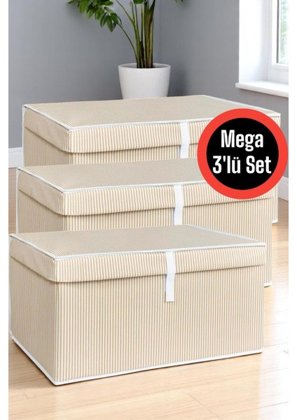 3 Adet Kapaklı Kutu Hurç Mega Boy 60 x 40 x 30 cm