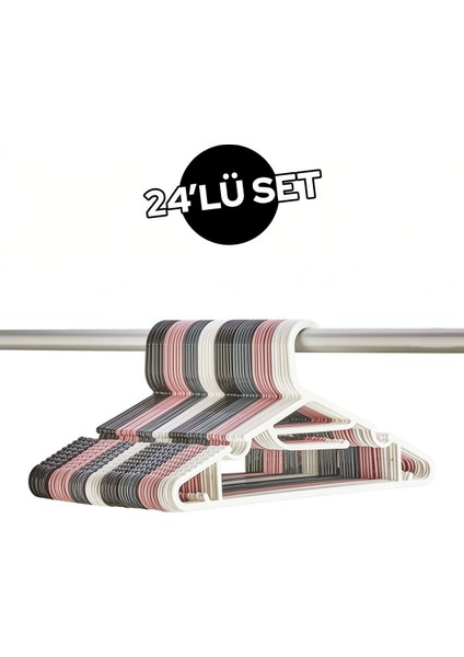 24'lü Esnek Kaymaz Yüzeyli Plastik Elbise Askısı Seti Dolap Içi Düzenleyici Askılık