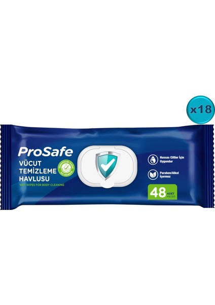 Hasta Vücut Temizleme Islak Mendil Havlu 48 Yaprak Xl (18 Li Set) Plastik Kapak