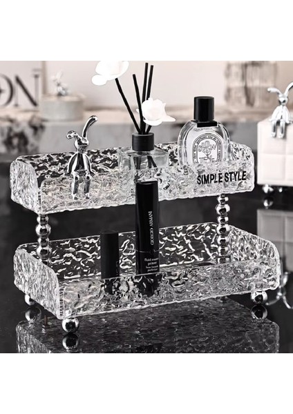 Kırık Cam Desenli Kristal Şeffaf 2 Katlı Organizer Dekoratif Model | 25 x 13 cm | 25 x 8 cm modelleri