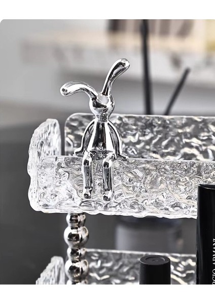 Kırık Cam Desenli Kristal Şeffaf 2 Katlı Organizer Dekoratif Model | 25 x 13 cm | 25 x 8 cm indirimleri