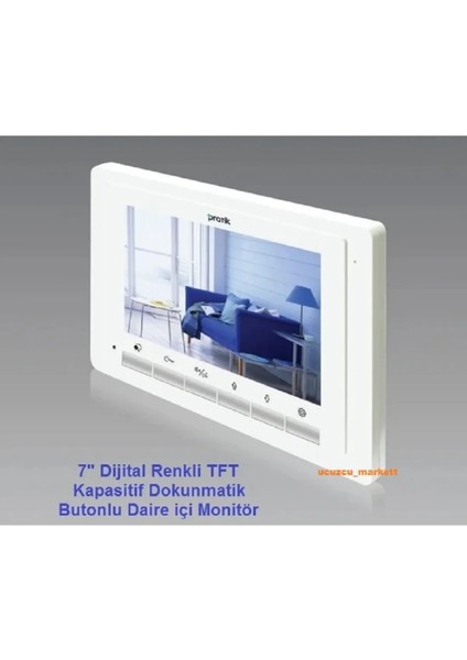 7 Inç Dijital Renkli Tft Dokunmatik Butonlu Daire Içi Pratik Kart Monitör
