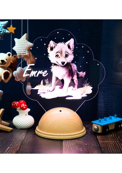 Sevimli Kurt Çocuk Odası Gece Lambası, Kurt Köpeği Bebek Doğum Günü Hediyesi, Isimli Çocuk Hediyesi