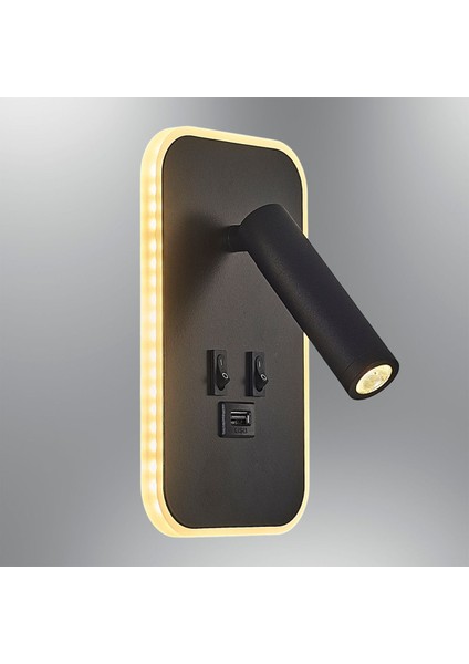 Step Okuma Lambası, USB çıkışlı, Siyah, Metal, GU10 duy, modern tasarım