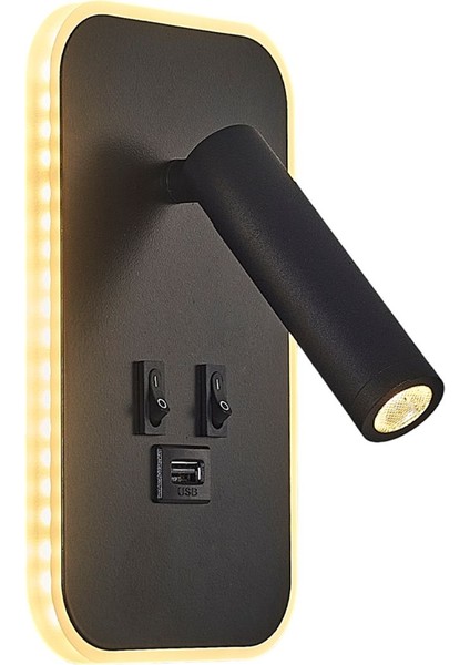 Step Okuma Lambası, USB çıkışlı, Siyah, Metal, GU10 duy, modern tasarım modelleri