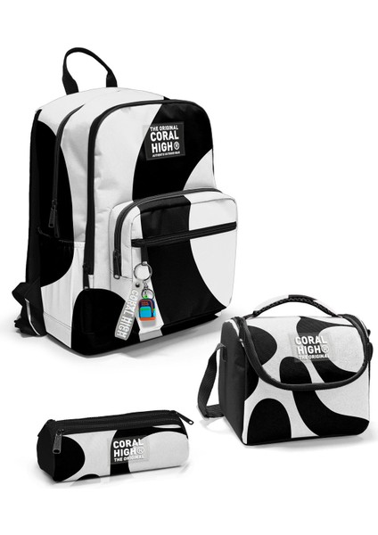 Siyah Beyaz Desenli 3’lü Okul Çanta Seti SET0123687