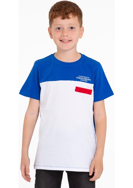 Kısa Kol Baskılı Saks Beyaz Renk Erkek Çocuk Tshirt