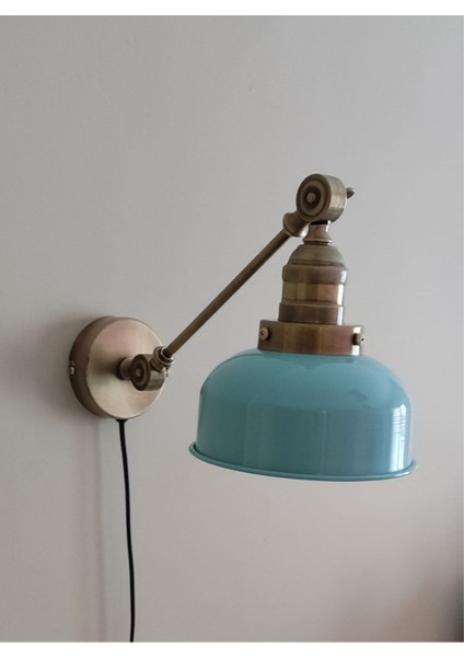 Turkuaz çift mafsallı kablolu aplik, modern metal tasarım, E27 duy, şık ve fonksiyonel