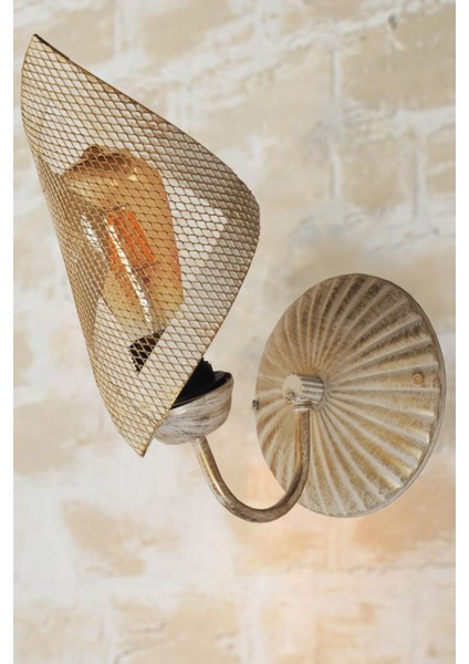 Modern şık cam avize, krem-sarı patine detay, estetik metal tasarım, E27 duy, beyaz renk