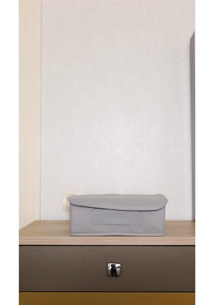 Gri Kapaklı Dolap Çekmece Içi Takı Çamaşır Katlanır Saklama Kutusu Sepet 30 x 23 x 11 cm