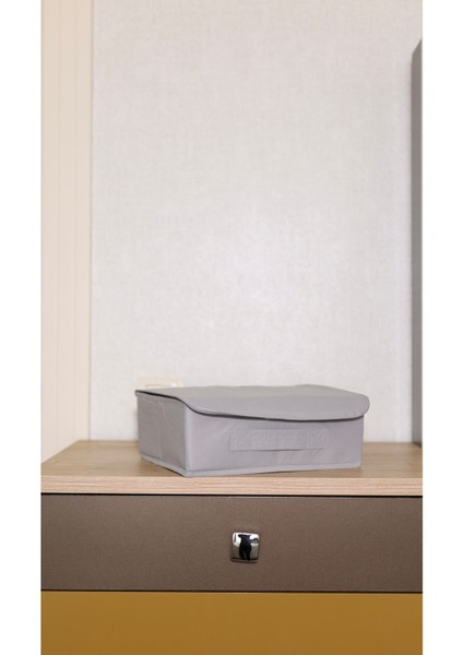 Gri Kapaklı Dolap Çekmece Içi Takı Çamaşır Katlanır Saklama Kutusu Sepet 30 x 23 x 11 cm